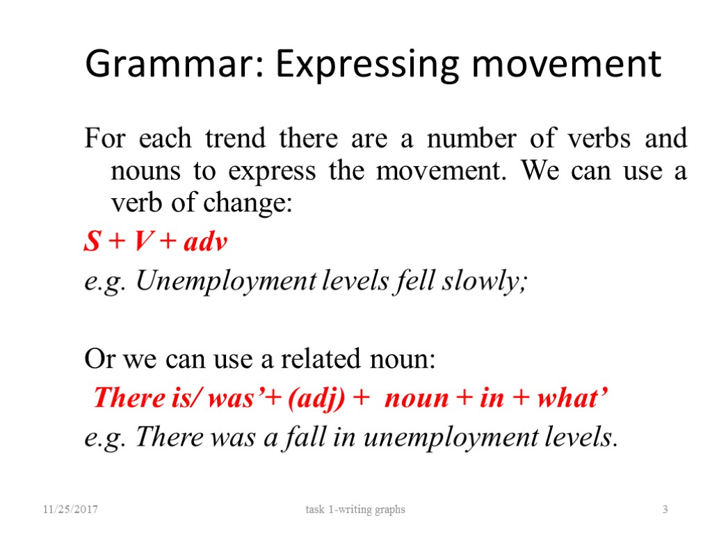 Grammar: Expressing movement For each trend there are a number of verbs and nouns